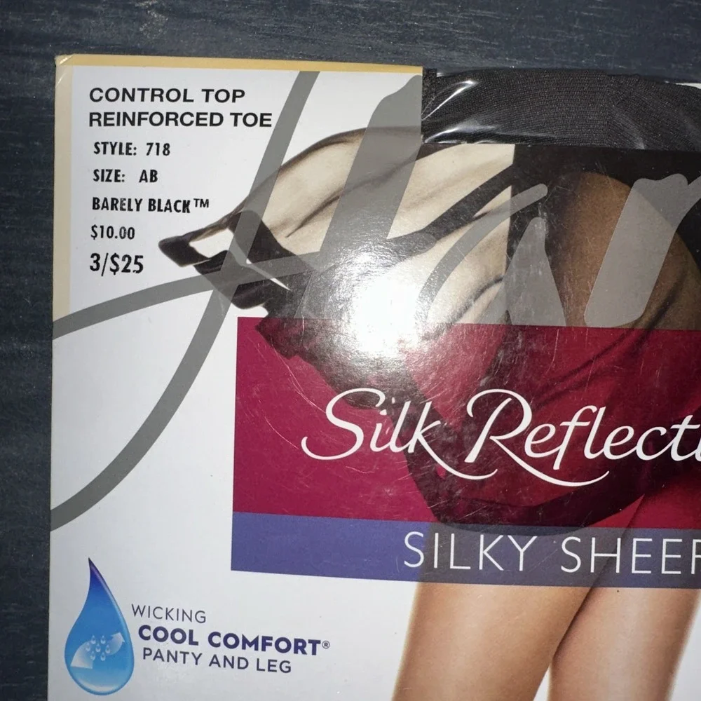 Hanes Silk Reflections‎ AB Quicksilver Barely Black Control Top Pantyhose Lot 2